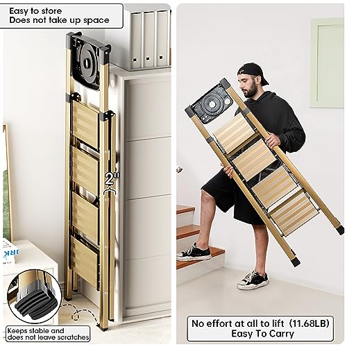 Gold Aluminum Folding Step Stool with Anti-Slip Pedal, 330 lbs Capacity F7138
