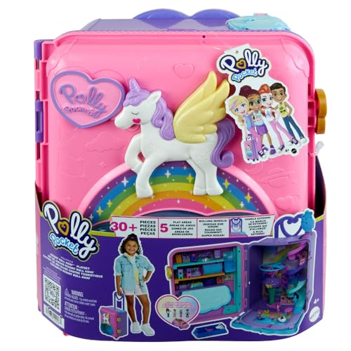 Pollyville Playset, Large Travel Toy with 4 Dolls, Car, 25+ Accessories & Storage G123125