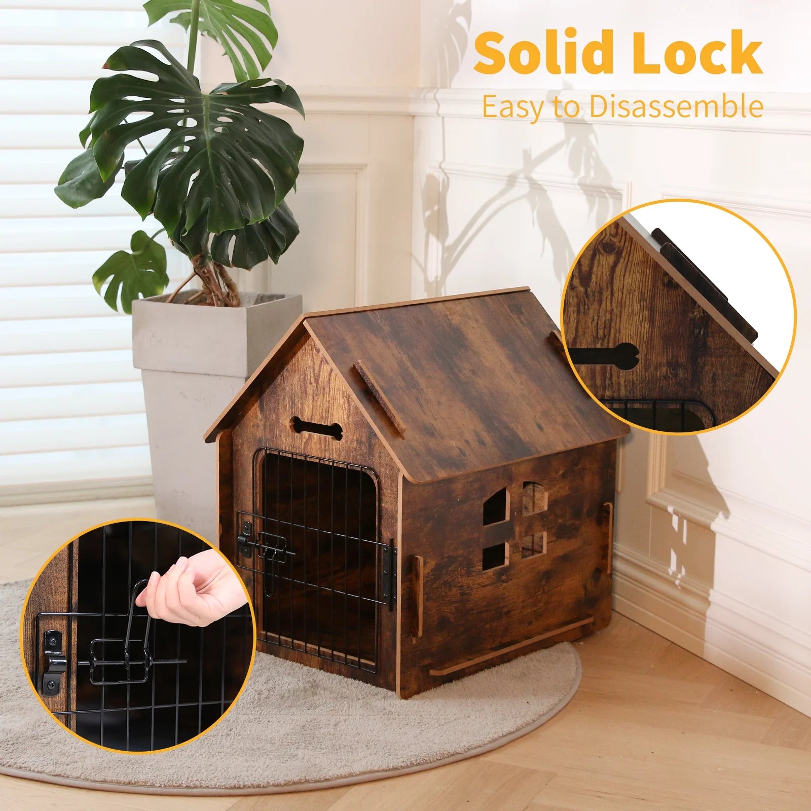 Brown Wooden Dog House with Door and Roof T945840