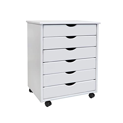 White Solid Wood 6 Drawer Roll Cart L43558