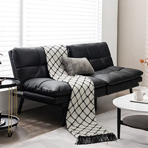 Black Memory Foam Convertible Futon Sofa Bed with Adjustable Armrest M9041