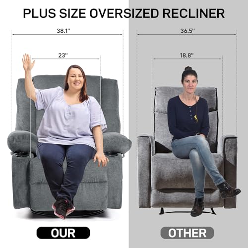 Recliner Chair Massage Fabric Recliners with Heated, 360 Degree Swivel Single Sofa with Cup Holders and Side Pockets Rocking Chair T54270