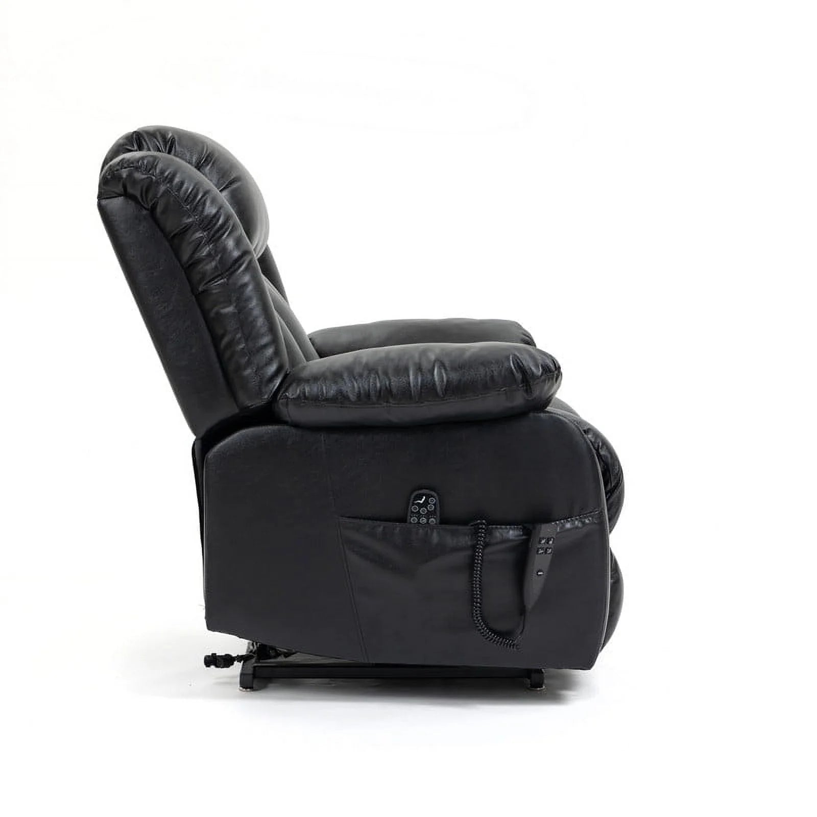 Oversized Black Leather Power Lift Recliner Chair with 8-Point Vibration Massage Lumbar Heating F854