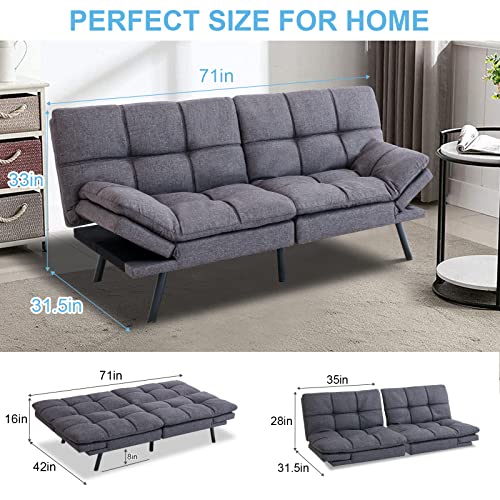 Grey Linen Memory Foam Futon Sofa Bed 71''x33''x31.5'' J6663