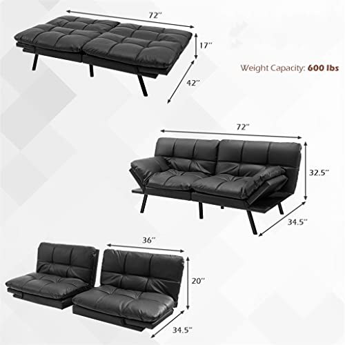 Black Memory Foam Convertible Futon Sofa Bed with Adjustable Armrest M9041