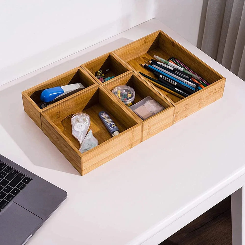 Set of 5 Bamboo Drawer Organizer Boxes X2502