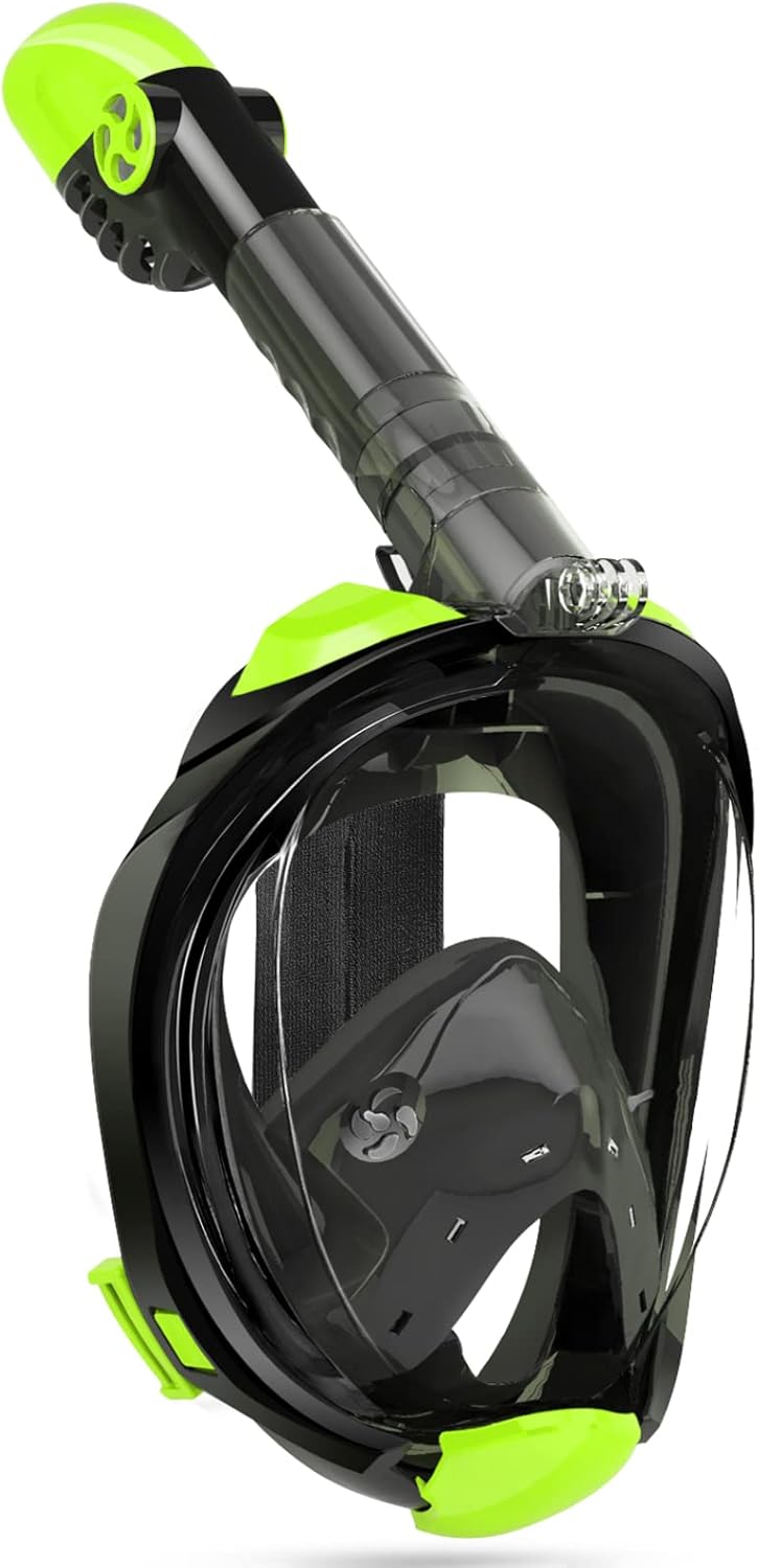 Full Face Snorkel Mask with Detachable Camera Mount, Panoramic 180 Degree View Dive Mask, Dry Top Set, Pack of 2 G8976