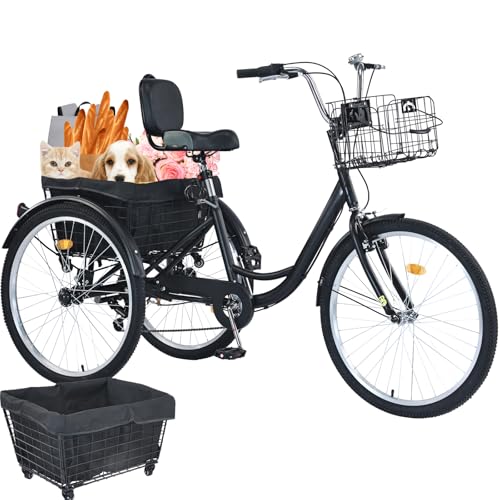 26 inch 7 Speed Adult Tricycle with Front & Rear Baskets O88173