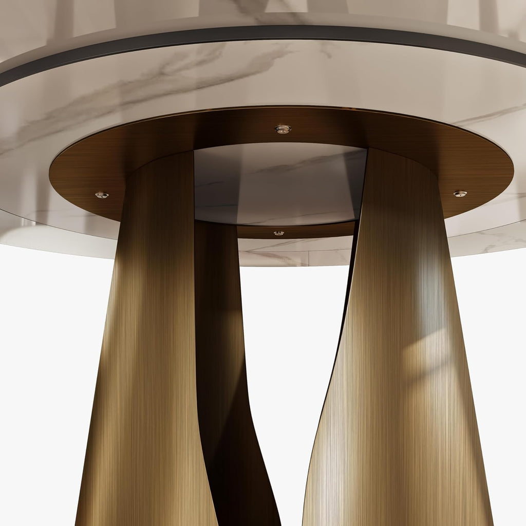 51" Glossy White Sintered Stone Top Round Dining Table with Lazy Susan L330904