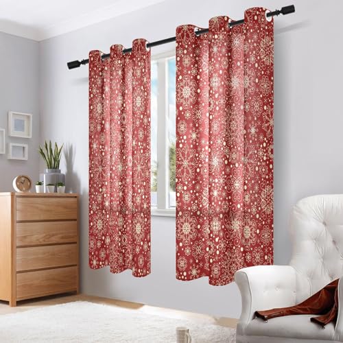 63 Inch Length Winter Snowflakes Pattern 2 Panel Curtains Q89249