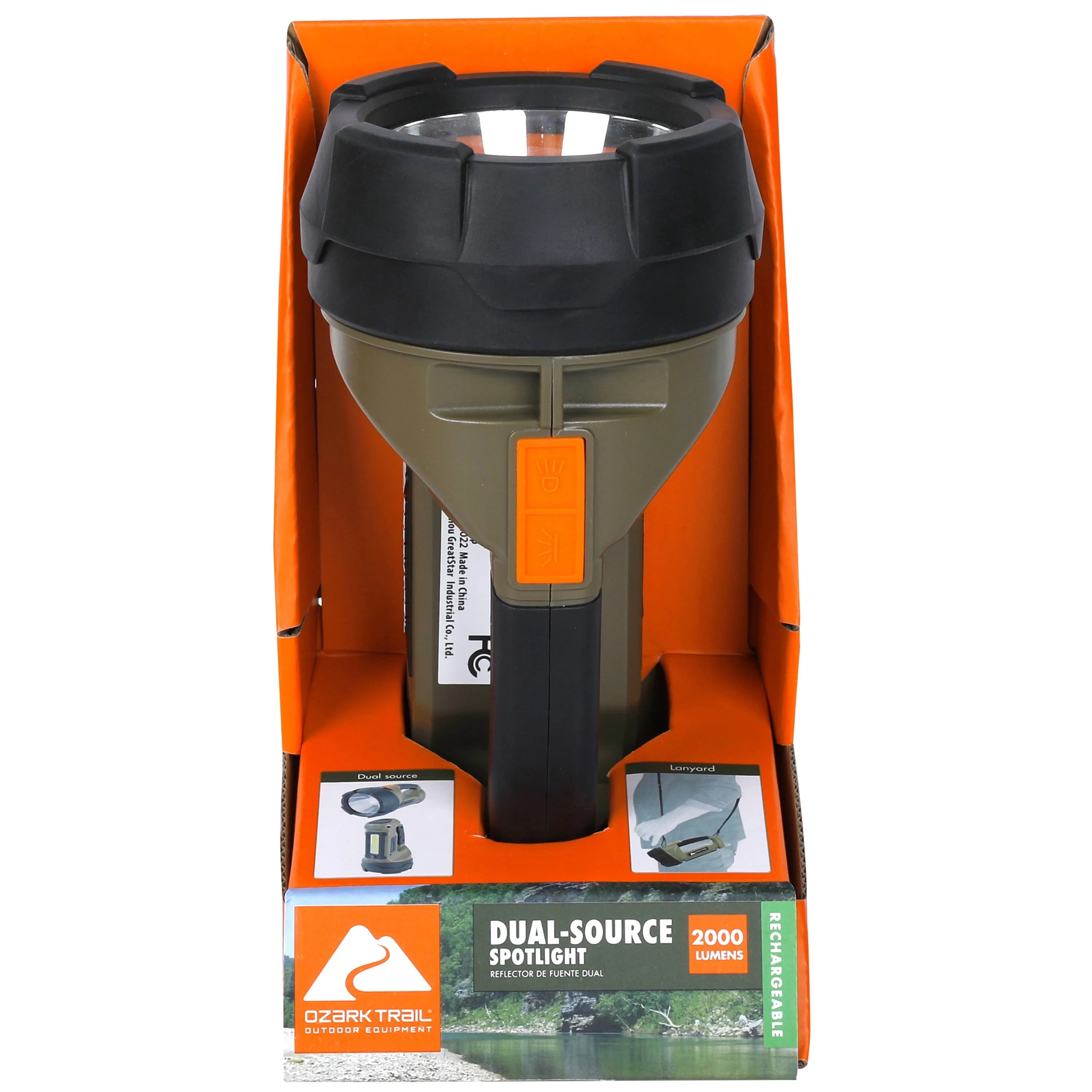 2000 Lumen Dual Source LED Rechargeable Spotlight with 5000 mAh Power Bank, Olive V540