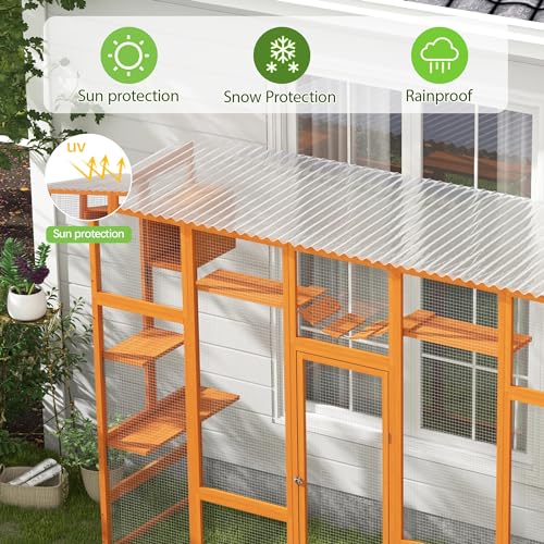 Orange Wooden Cat Enclosure with Large Door, Waterproof Roof, 104" L Extra Wide L43032
