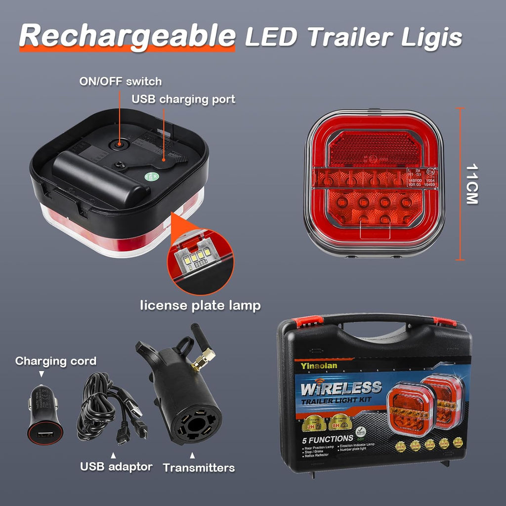 Magnetic Wireless LED Trailer Rear Lights Kit, 2PCS Rechargeable Universal LED Tail Light Kit U43678