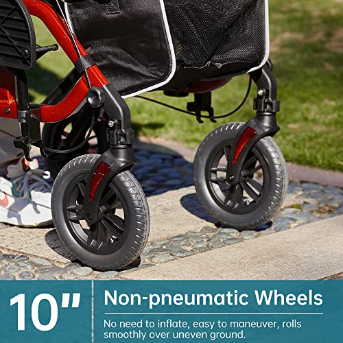 Blue 2 in 1 Rollator Walker & Transport Chair with 10” Non-Pneumatic Wheels C723