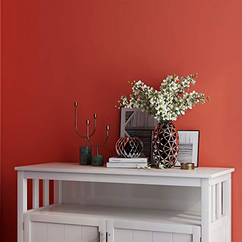 White Solid Wood Buffet Table with 2 Doors and Shelves J16327