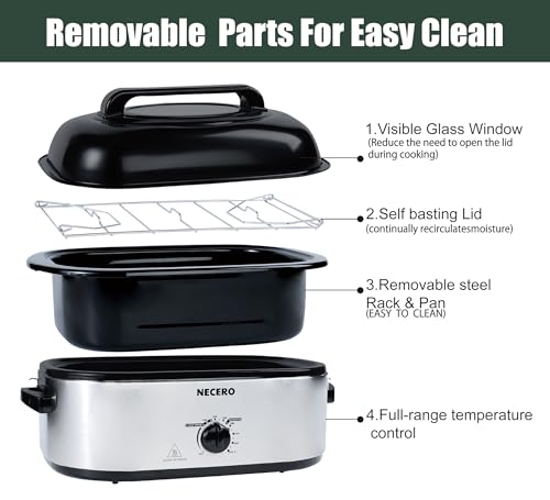 22Qt Electric Roaster Oven with Glass Lid and Removable Pan P789858