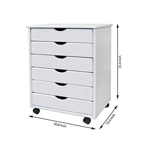 White Solid Wood 6 Drawer Roll Cart L43558