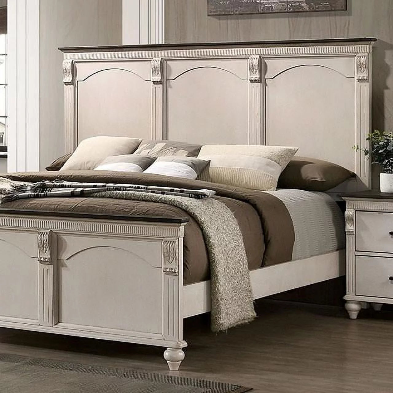 Antique White Solid Wood Queen Bedroom Set 6pcs K36398
