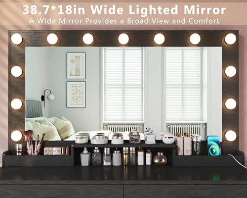 White Vanity Desk with Lights and Large Mirror Q911