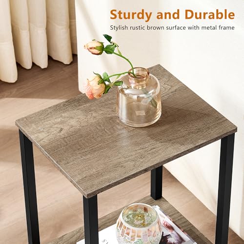 Rustic Brown and Black 2-Tier Narrow Side Table G92431