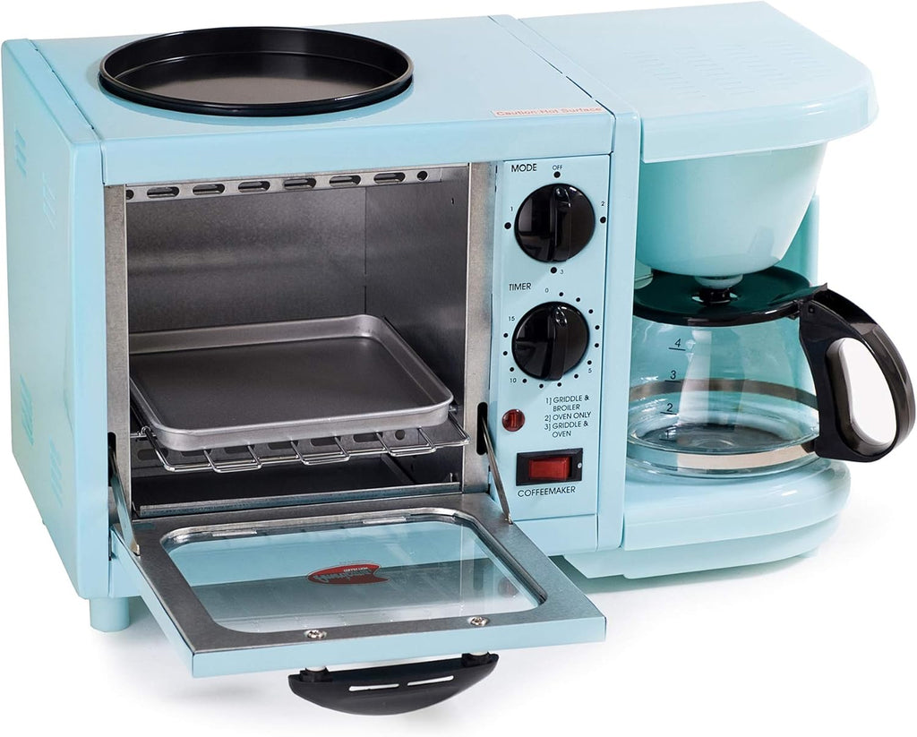 Aqua 3-in-1 Breakfast Maker Station with 4 Cup Coffeemaker and Toaster Oven E278