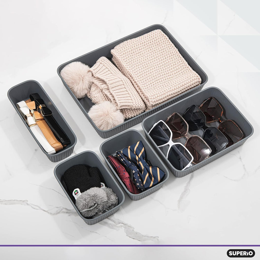 Grey Plastic Desk Drawer Organizer Tray Set of 4 Q35856