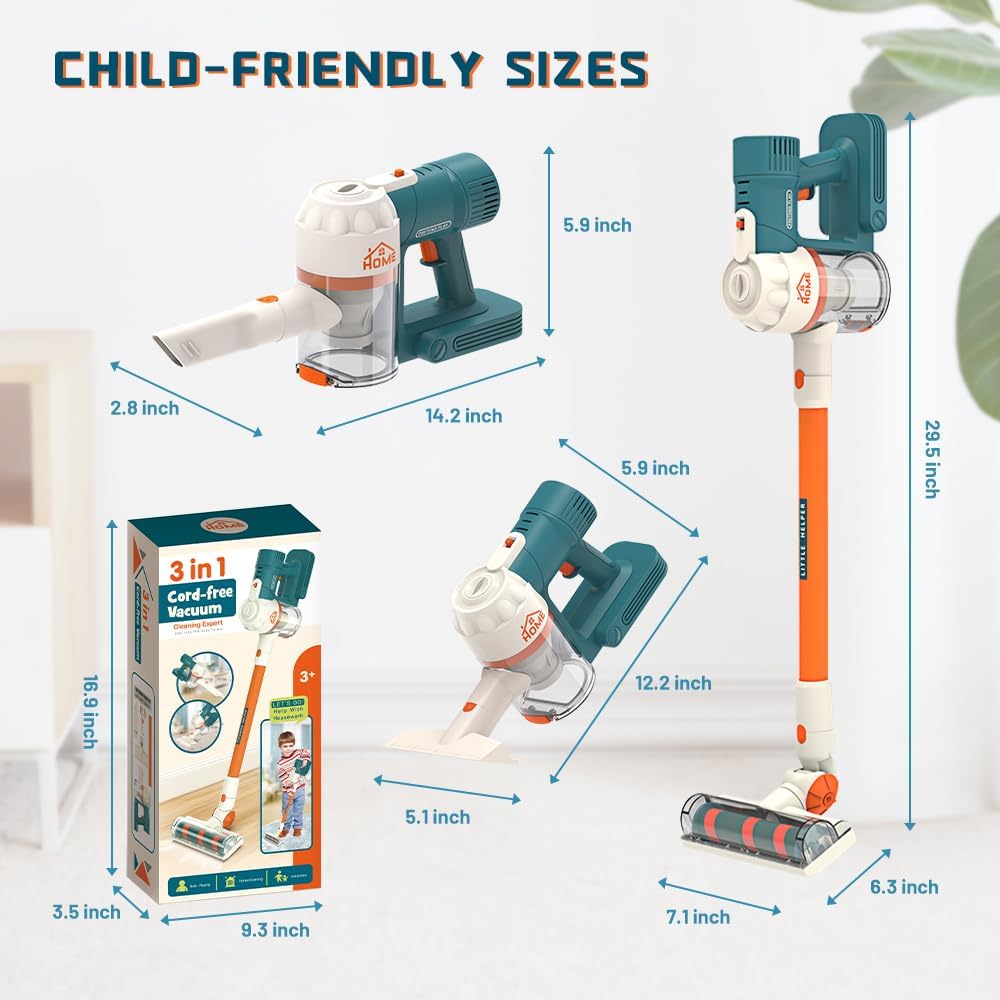 3-in-1 Kids Toy Vacuum Cleaner with Suction F1378