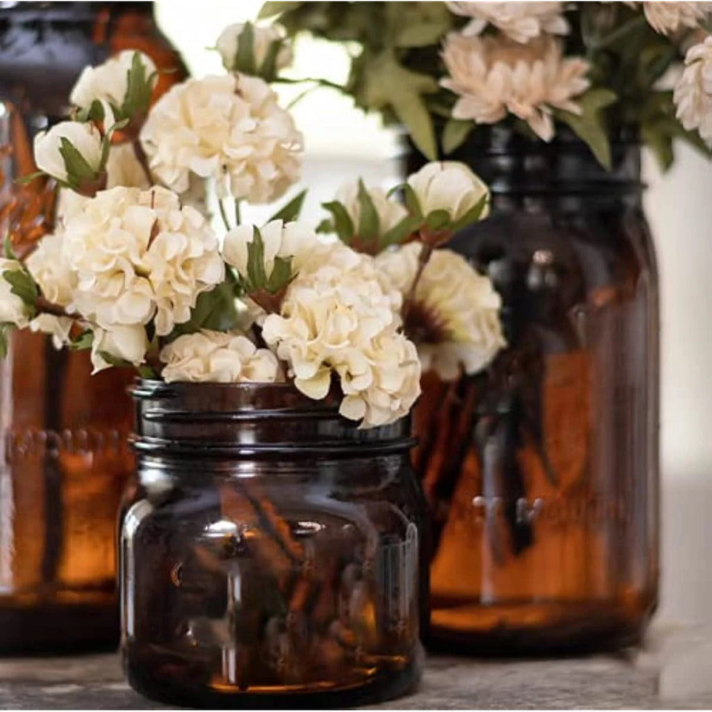 4 Pack 32Oz Amber Wide Mouth Glass Mason Jars with Airtight Lids and Bands N2890