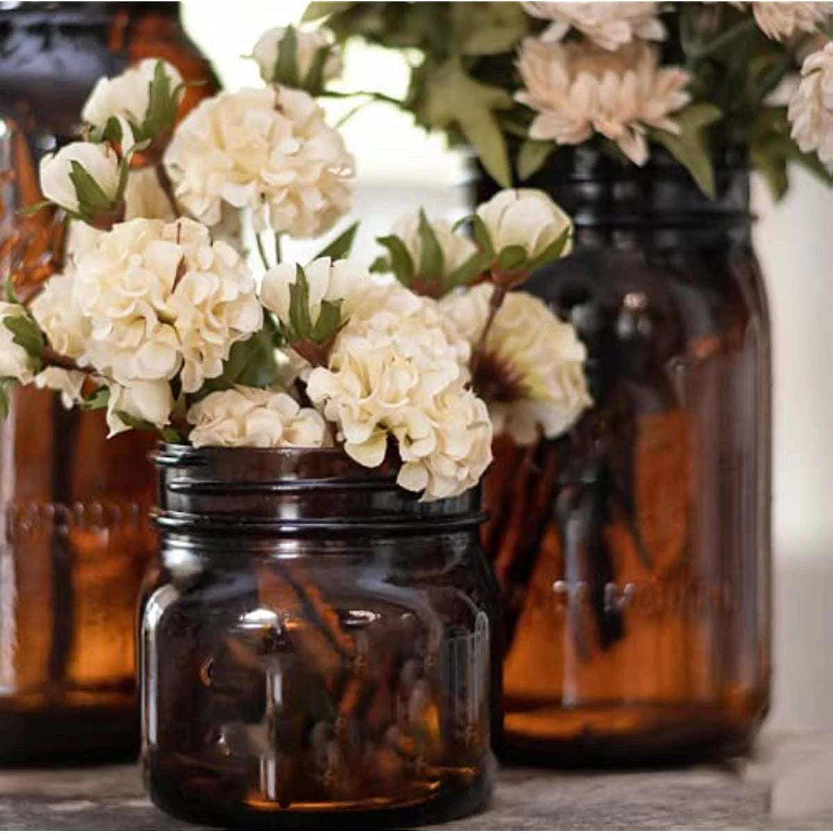 4 Pack 32Oz Amber Wide Mouth Glass Mason Jars with Airtight Lids and Bands N2890