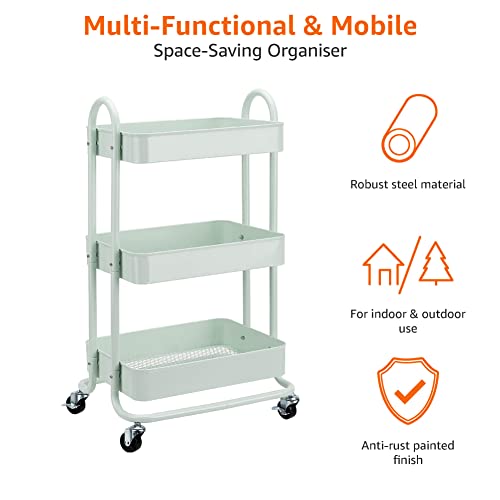White 3-Tier Rolling Utility Cart with Lockable Wheels G67193