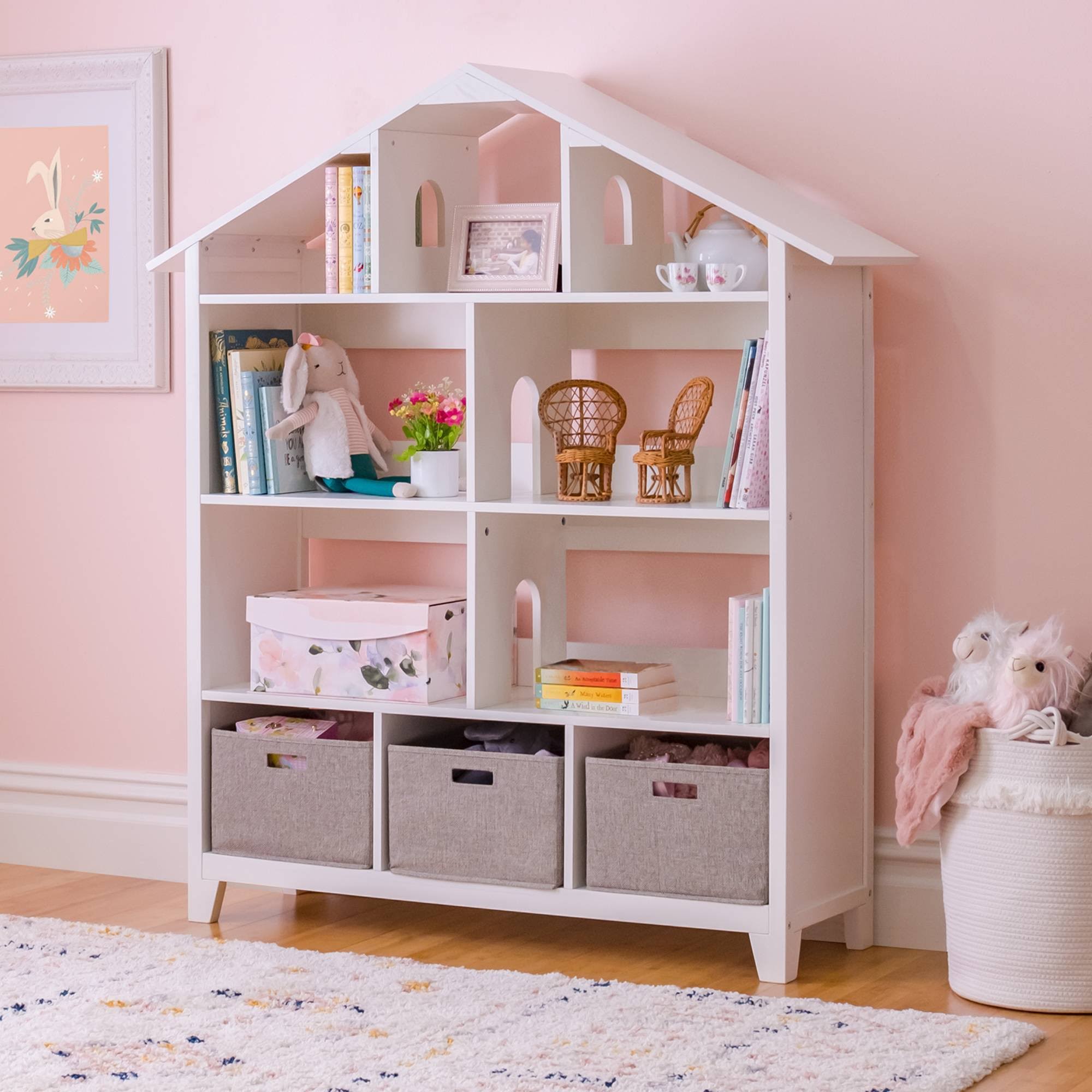 White Kids Dollhouse Bookcase P9193