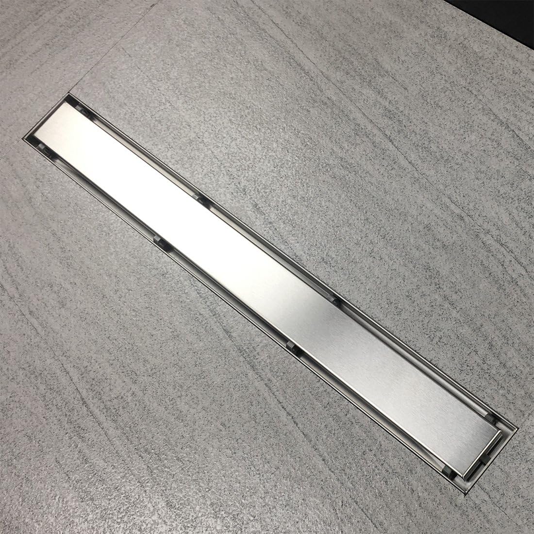 36-Inch Offset Linear Shower Drain with Tile Insert Grate Cover, Brushed 304 Stainless Steel Rectangle Side Outlet Shower Floor Drain P7046