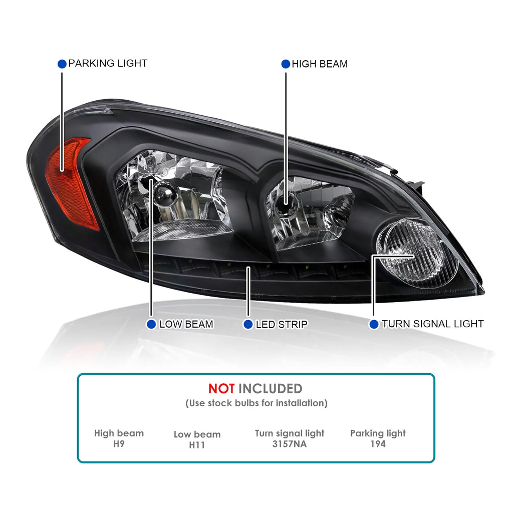 Black Clear SMD Led Headlights for Chevy Chevrolet Impala 2006-2013 G8337