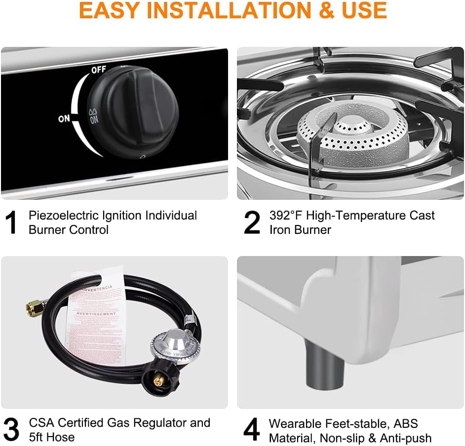 Stainless Steel 2 Burner Camping Stove with Auto Ignition R7199