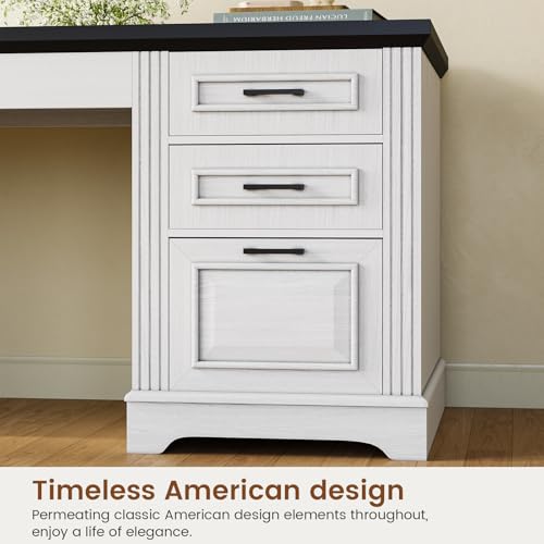 White L Shaped Desk with File Drawer and Power Outlet C50752