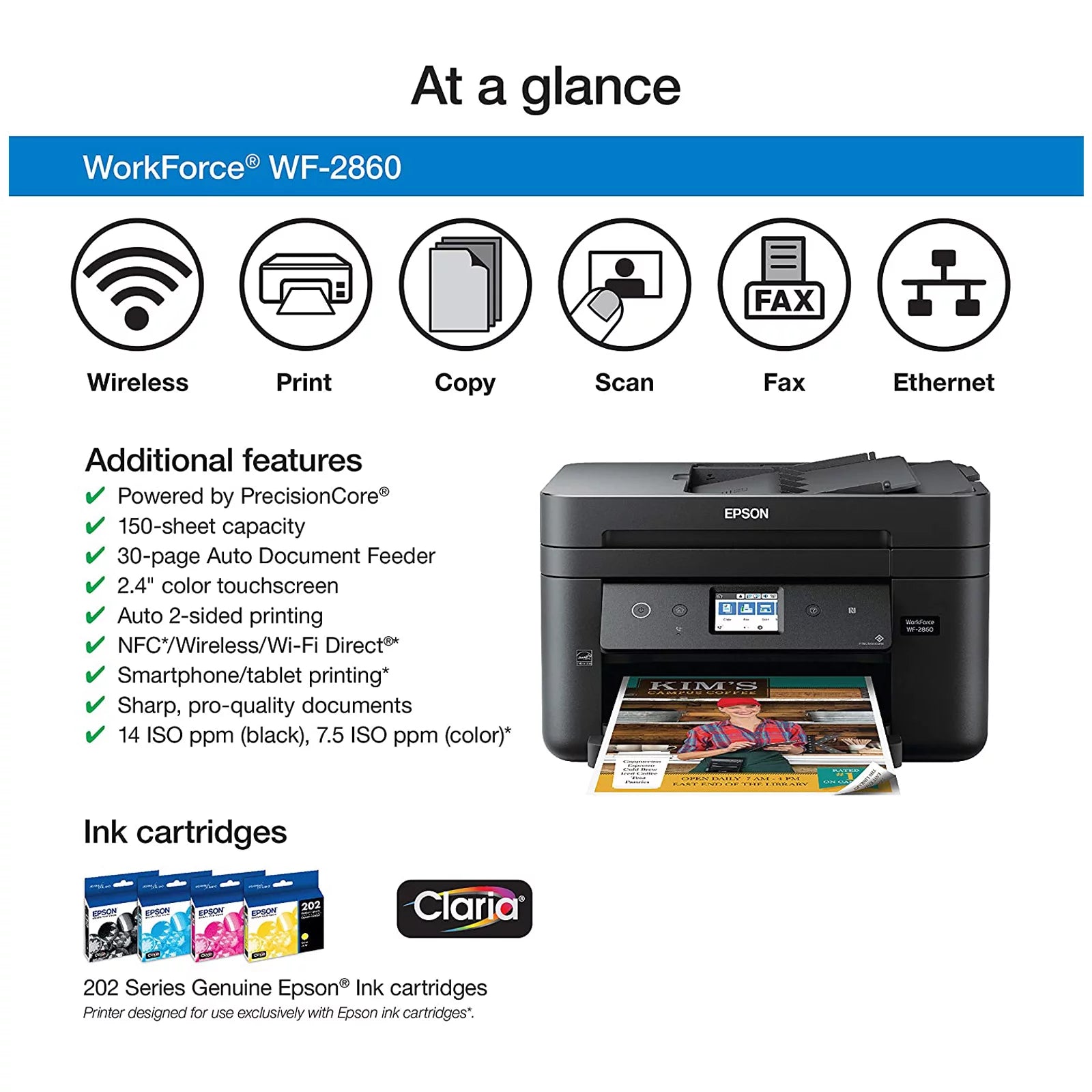 Wireless Color All-in-One Printer with Scanner, Copier, Fax U38303