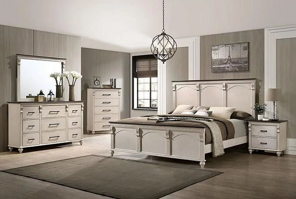 Antique White Solid Wood Queen Bedroom Set 6pcs K36398