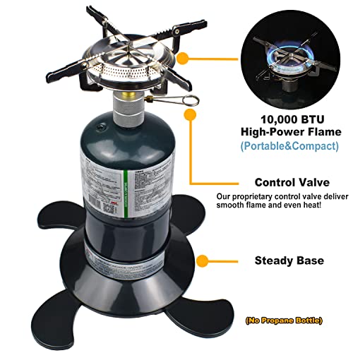 Propane Stove Portable Camping Gas Stove 10,000 BTU Single Adjustable Burner with Carrying Case V6941