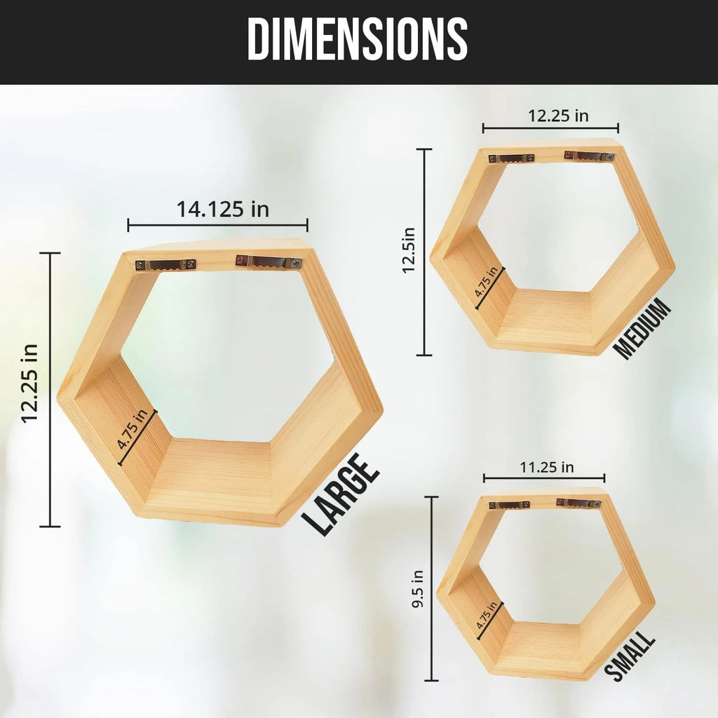 Set Of 3 Oak Hexagon Floating Shelves L75731