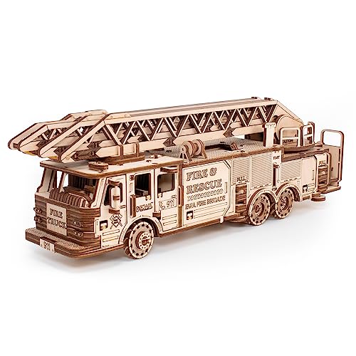 3D Wooden Puzzle Fire Truck Mechanical Model Kit with Wind Up Mechanism, 439 Pieces R585254