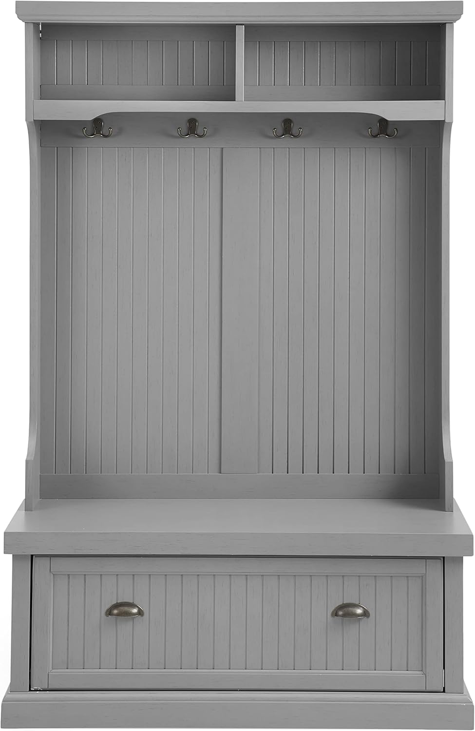 Distressed Gray Hall Tree with Coat Rack and Shoe Cabinet L780441