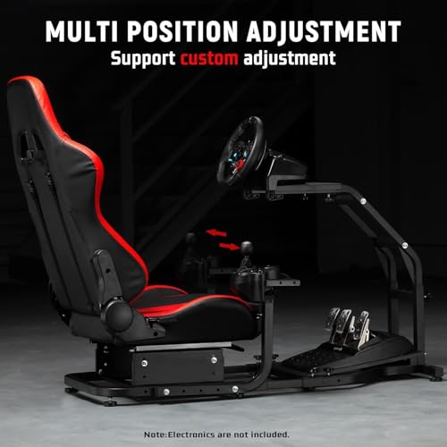 Adjustable Gaming Sim Cockpit With Red Seat O67685