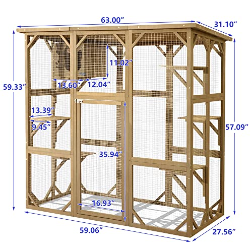 70 Inch Wooden Catio with Resting Box and 6 Jumping Platforms R527