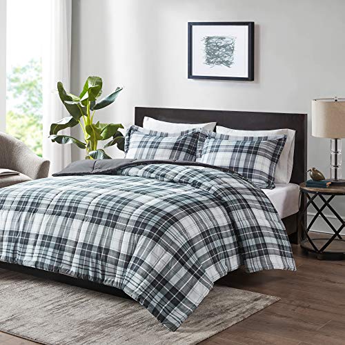 Black King 3 Piece Plaid Comforter Set F482