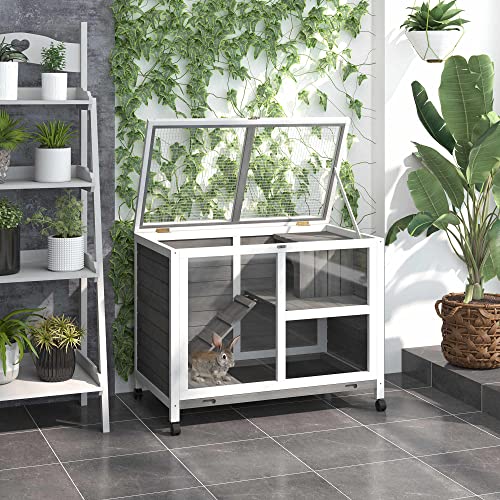 Natural Wood Rabbit Cage with Wheels L756