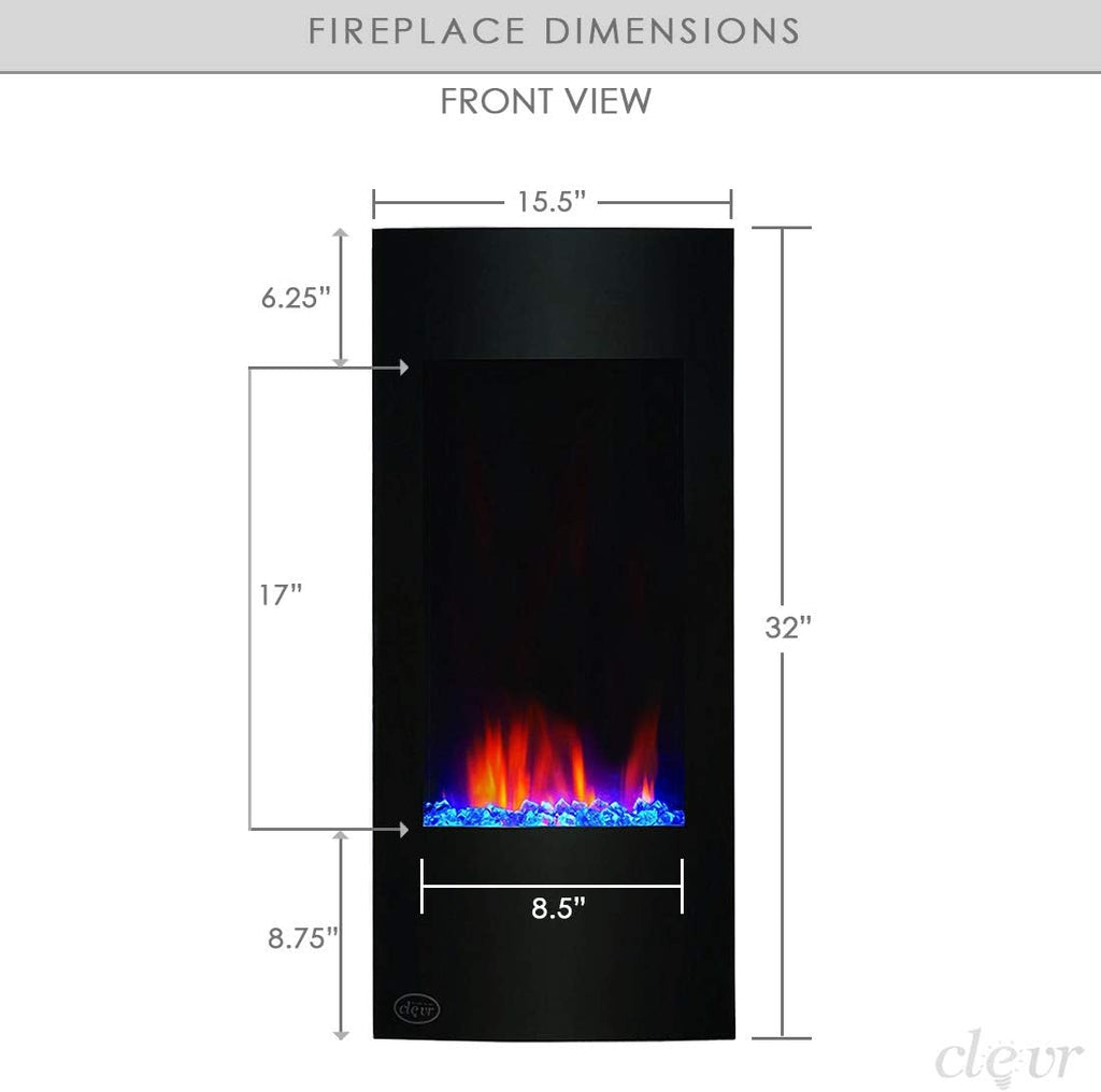 32 Vertical Wall Mounted Electric Fireplace Heater, Black, 750-1500W O40749