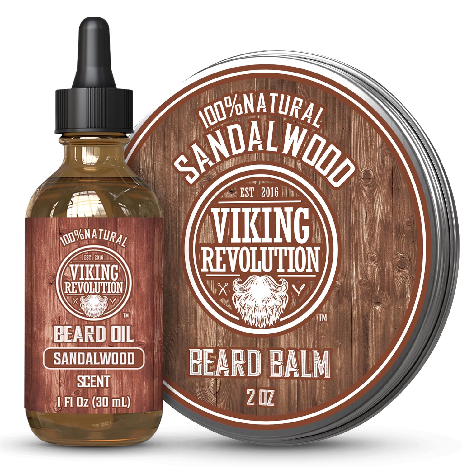 Sandalwood Beard Balm and Beard Oil Bundle with Argan and Jojoba Oils K21629