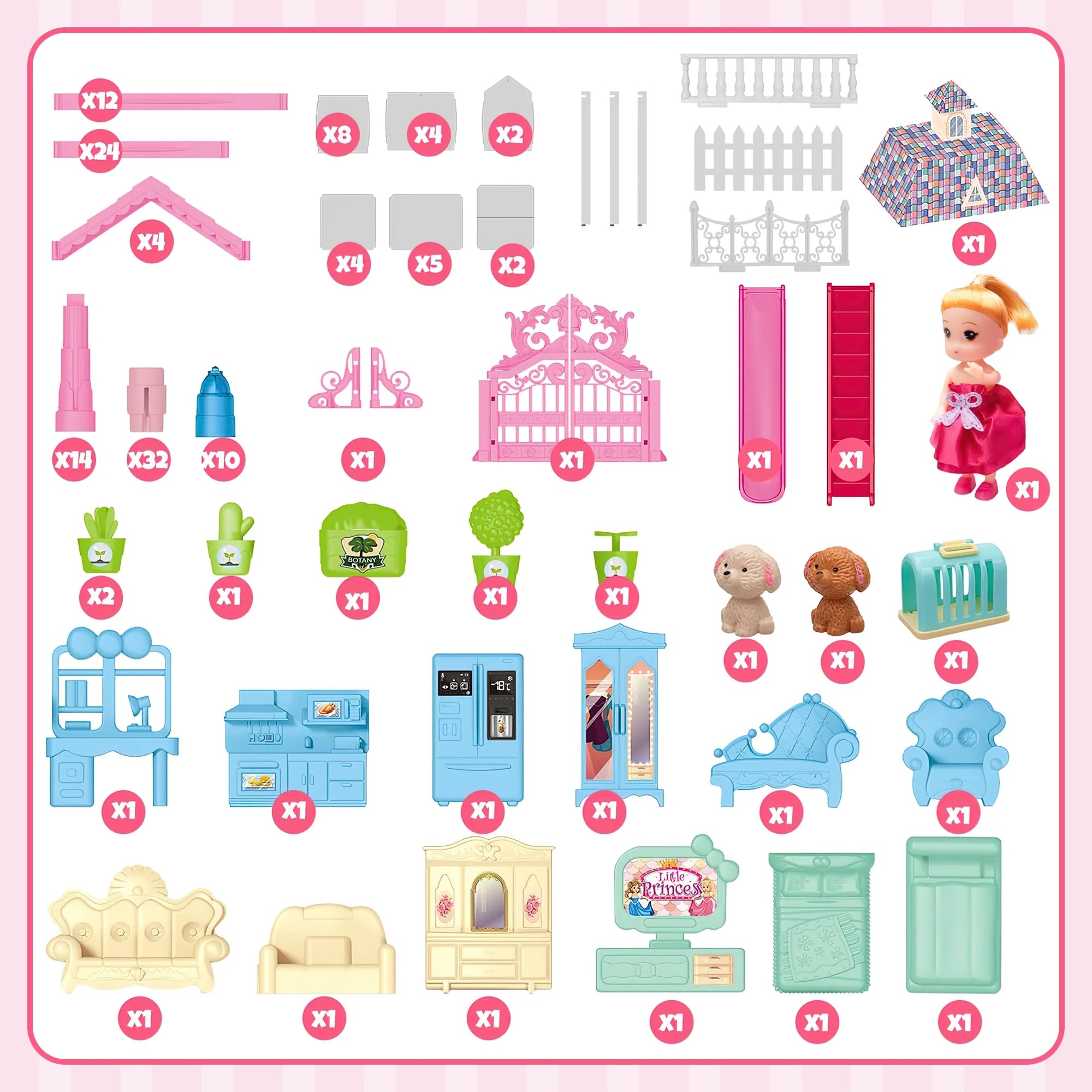 8 Rooms Dollhouse Kit with Furniture and Accessories 191 PCS Y38471