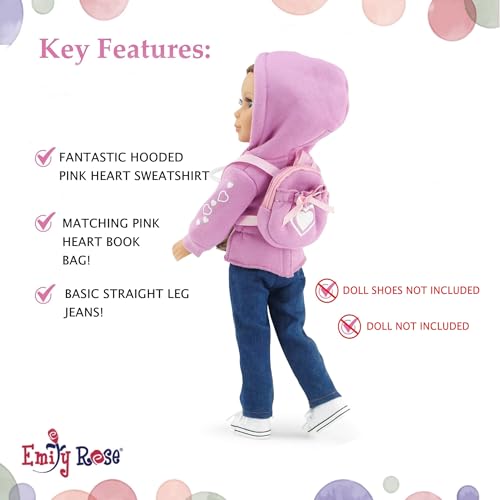 14.5-Inch 6-PC Fashion Doll Clothes & Accessory Set with Faux Fur Coat, Hoodie, Backpack and 2 Pairs of Jeans I21671
