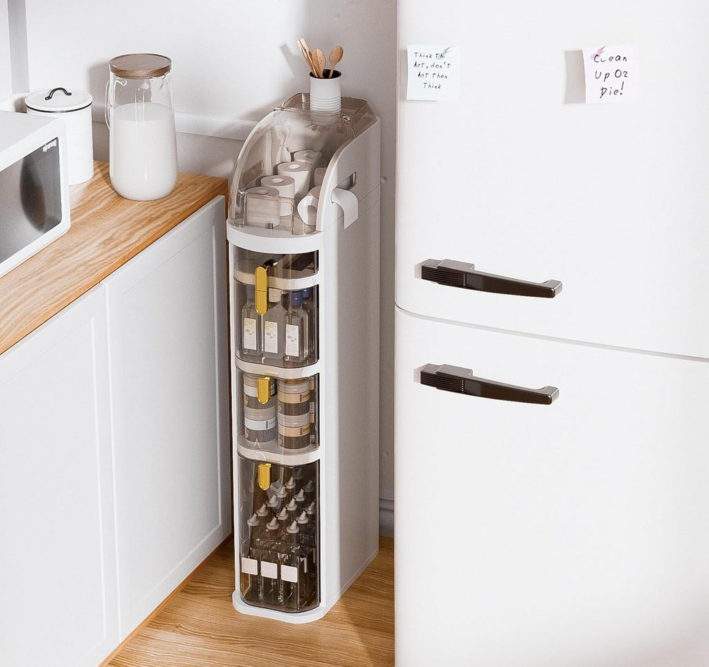 4-Tier Plastic Narrow Slim Storage Cabinet with Clear Drawers and Wheels J978
